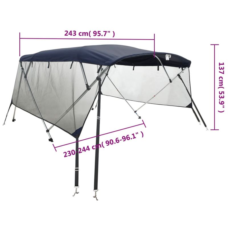 Auto si Moto - Ambarcatiuni - Accesorii ambarcatiuni - Parasolar Bimini 4 arcuri pereti din plasa 243x(230-244)x137 cm, albastru - Infinity.ro