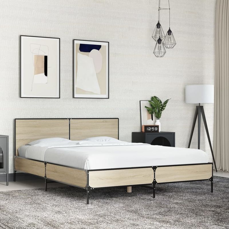 Casa si Gradina - Mobilier - Paturi si accesorii - Paturi - Cadru de pat, stejar sonoma, 140x200cm, lemn prelucrat si metal - Infinity.ro