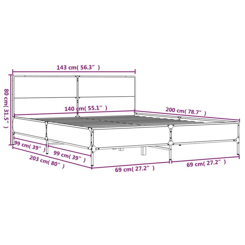 Casa si Gradina - Mobilier - Paturi si accesorii - Paturi - Cadru de pat, stejar sonoma, 140x200cm, lemn prelucrat si metal - Infinity.ro