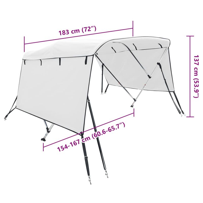 Auto si Moto - Ambarcatiuni - Accesorii ambarcatiuni - Parasolar Bimini 3 arcuri pereti laterali, 183x(154-167)x137 cm, alb - Infinity.ro
