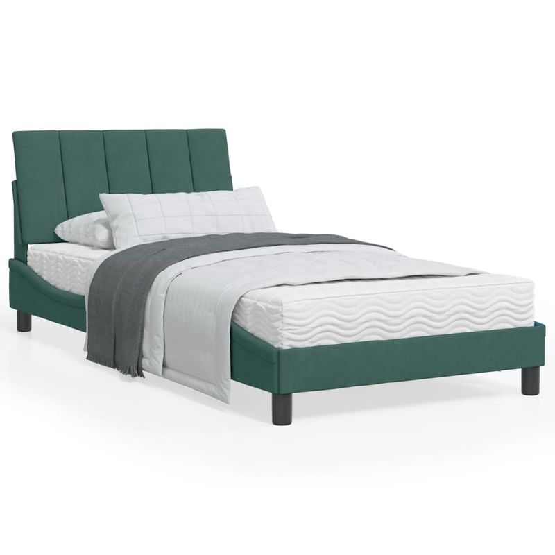 Casa si Gradina - Mobilier - Paturi si accesorii - Paturi - Pat cu saltea, verde inchis, 100x200 cm, catifea - Infinity.ro
