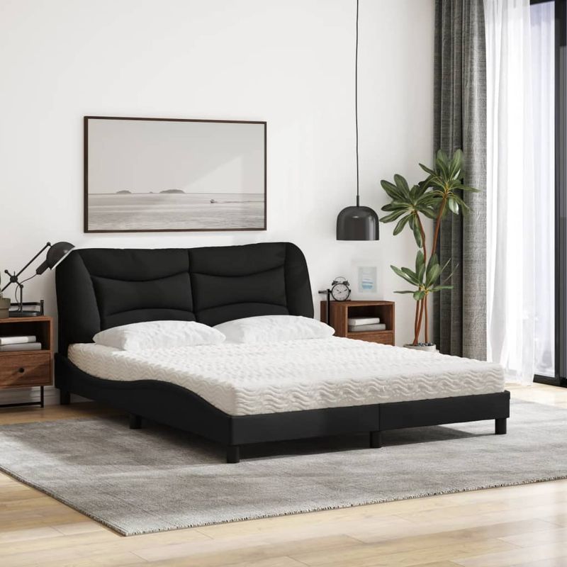 Casa si Gradina - Mobilier - Paturi si accesorii - Paturi - Pat cu saltea, negru, 160x200 cm, textil - Infinity.ro