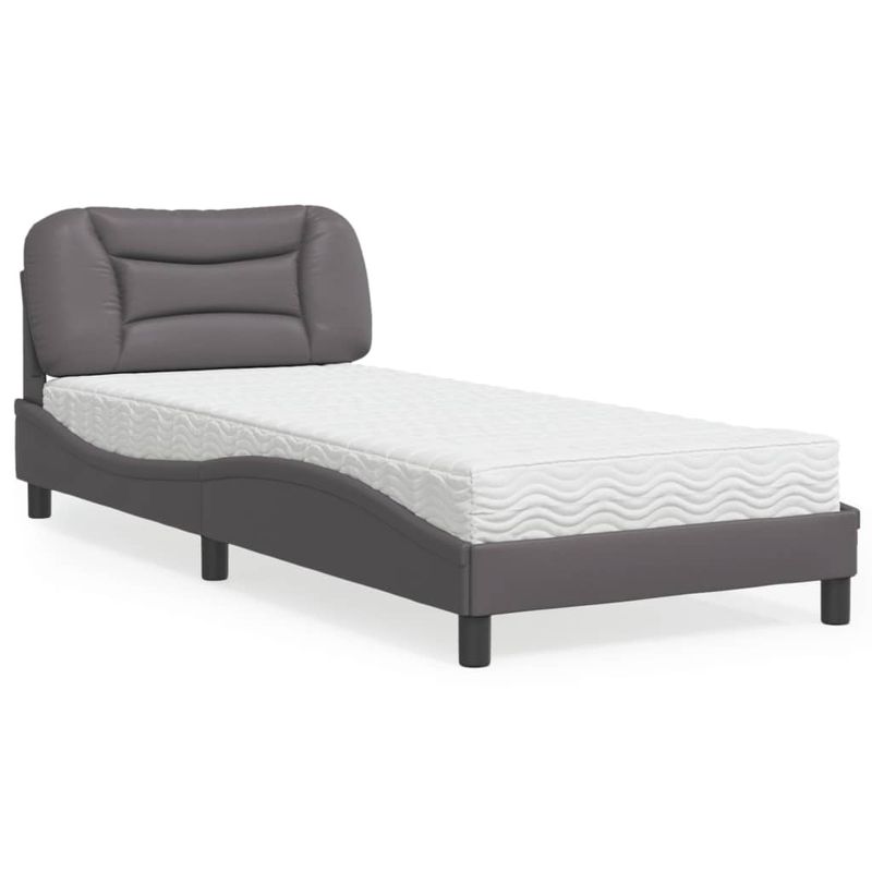 Casa si Gradina - Mobilier - Paturi si accesorii - Paturi - Pat cu saltea, gri, 80x200 cm, piele ecologica - Infinity.ro