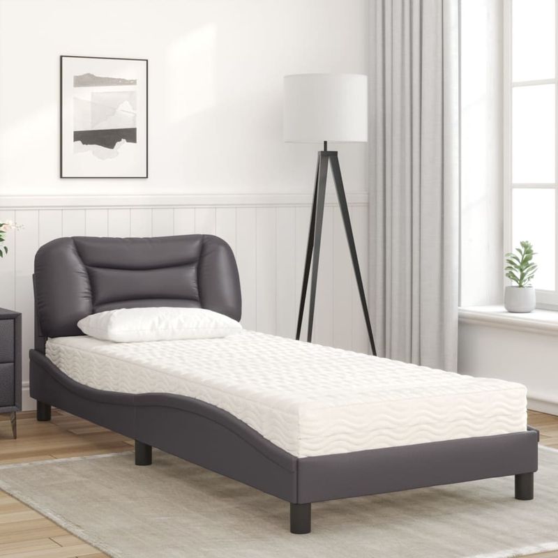 Casa si Gradina - Mobilier - Paturi si accesorii - Paturi - Pat cu saltea, gri, 80x200 cm, piele ecologica - Infinity.ro
