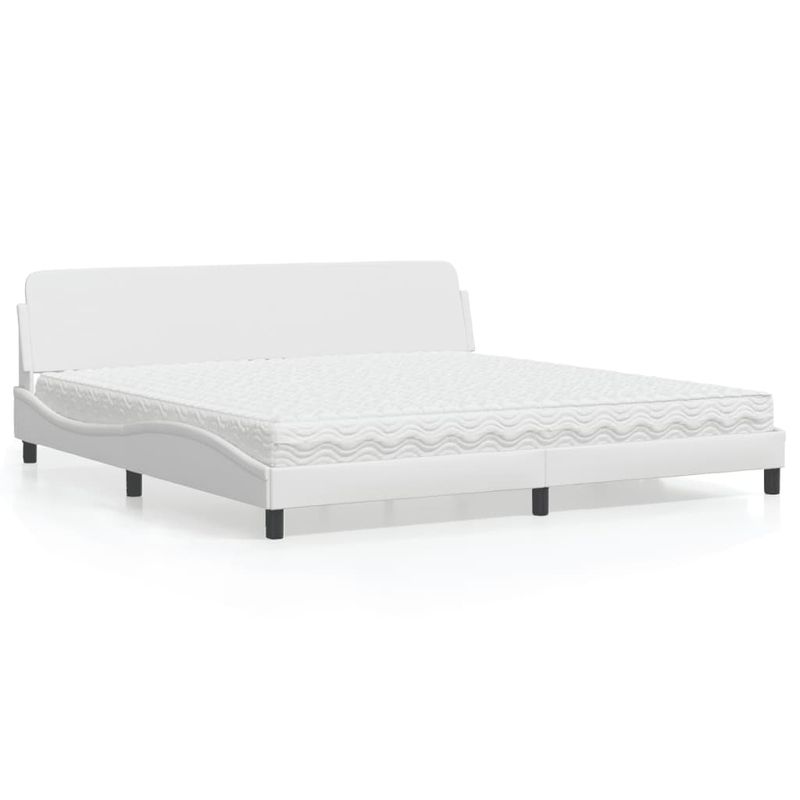Casa si Gradina - Mobilier - Paturi si accesorii - Paturi - Pat cu saltea, alb, 200x200 cm, piele ecologica - Infinity.ro