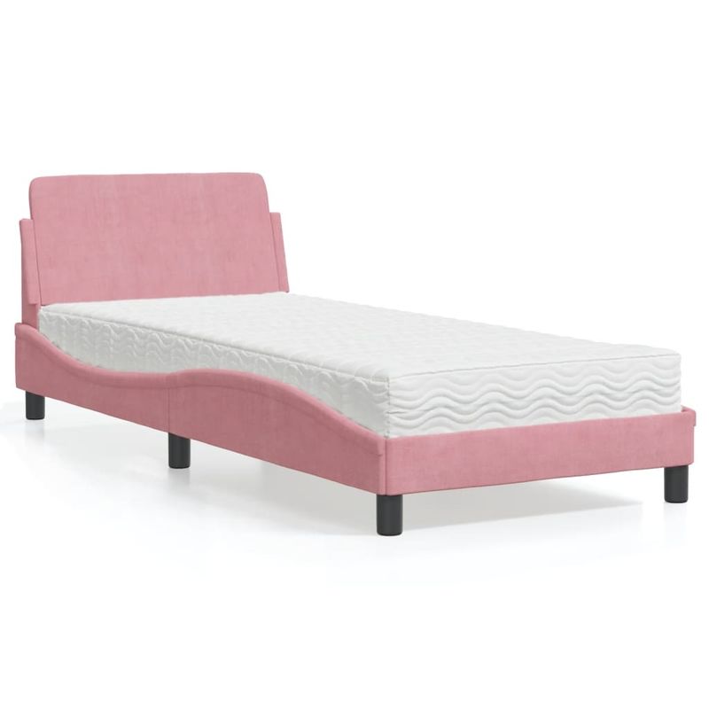 Casa si Gradina - Mobilier - Paturi si accesorii - Paturi - Pat cu saltea, roz, 90x190 cm, catifea - Infinity.ro