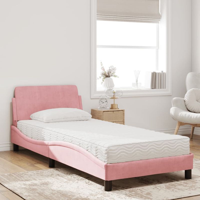 Casa si Gradina - Mobilier - Paturi si accesorii - Paturi - Pat cu saltea, roz, 90x190 cm, catifea - Infinity.ro