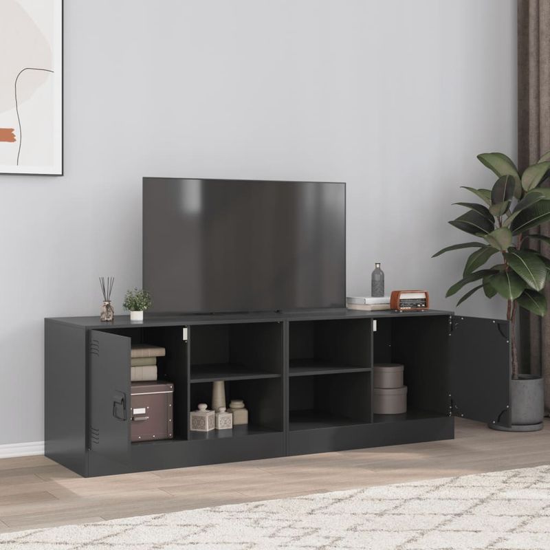 Casa si Gradina - Mobilier - Comode si corpuri - Comode - Dulapuri TV, 2 buc., negru, 67x39x44 cm, otel - Infinity.ro