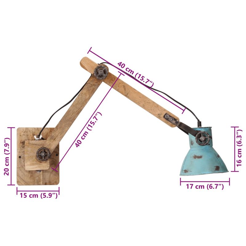 Casa si Gradina - Corpuri si surse de iluminat - Veioze si lampi - Lampi de veghe - Lampa de perete 25 W, albastru uzat, 96x15x20 cm, E27 - Infinity.ro