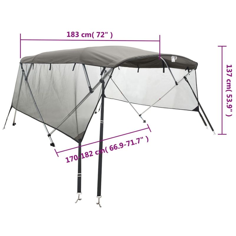 Auto si Moto - Ambarcatiuni - Accesorii ambarcatiuni - Parasolar Bimini 3 arcuri pereti din plasa 183x(170-182)x137 cm, antracit și negru - Infinity.ro