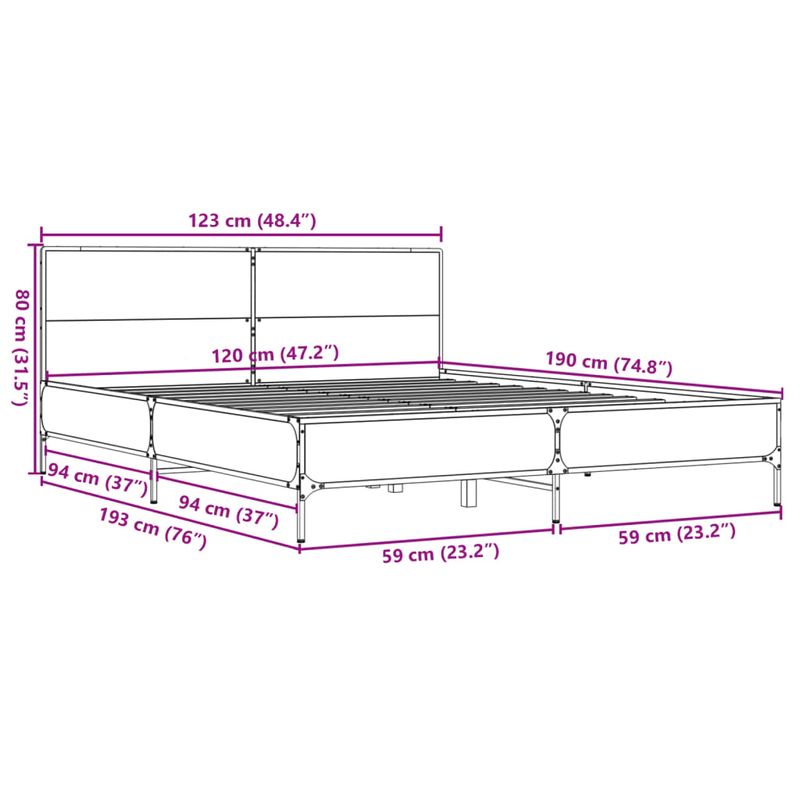 Casa si Gradina - Mobilier - Paturi si accesorii - Paturi - Cadru de pat, stejar maro, 120x190 cm, lemn prelucrat si metal - Infinity.ro