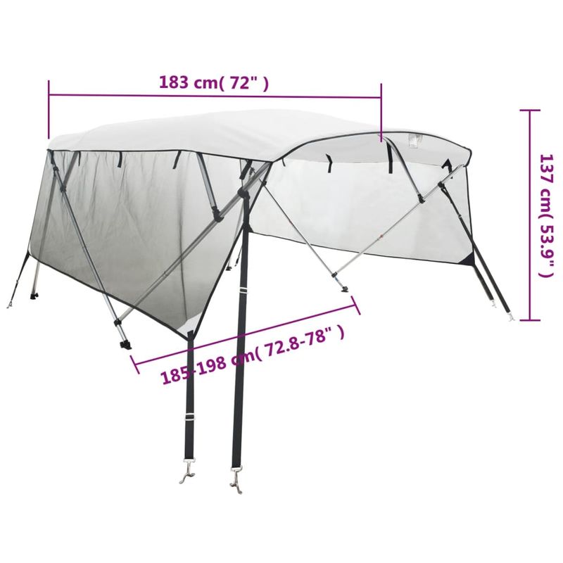 Auto si Moto - Ambarcatiuni - Accesorii ambarcatiuni - Parasolar Bimini 3 arcuri pereti din plasa 183x(185-198)x137 cm, alb și negru - Infinity.ro