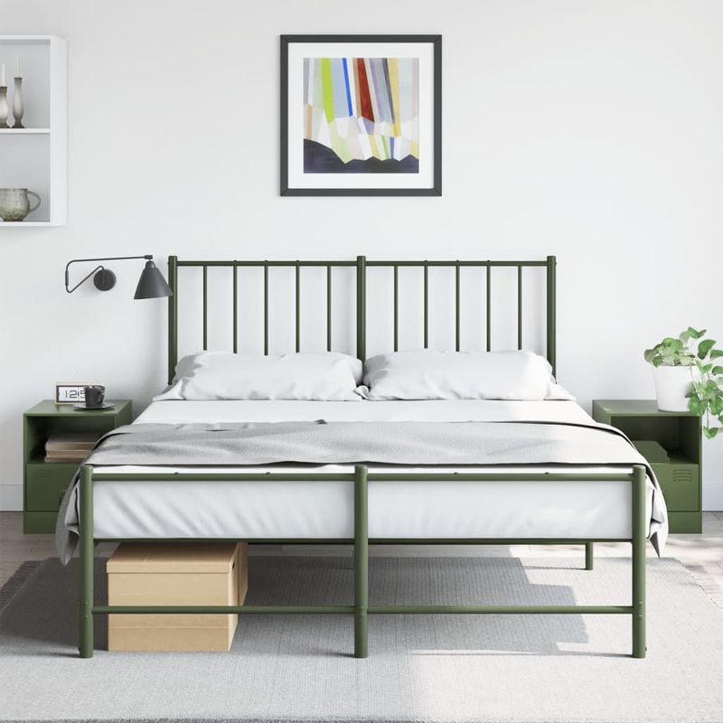 Casa si Gradina - Mobilier - Comode si corpuri - Noptiere - Noptiere, 2 buc., verde olive, 34,5x39x44 cm, otel - Infinity.ro