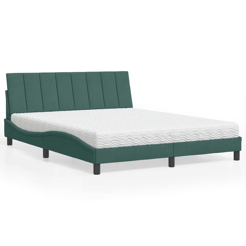 Casa si Gradina - Mobilier - Paturi si accesorii - Paturi - Pat cu saltea, verde inchis, 160x200 cm, catifea - Infinity.ro