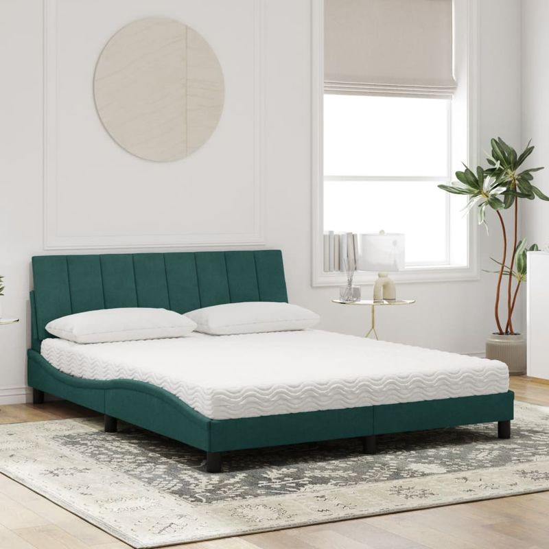 Casa si Gradina - Mobilier - Paturi si accesorii - Paturi - Pat cu saltea, verde inchis, 160x200 cm, catifea - Infinity.ro