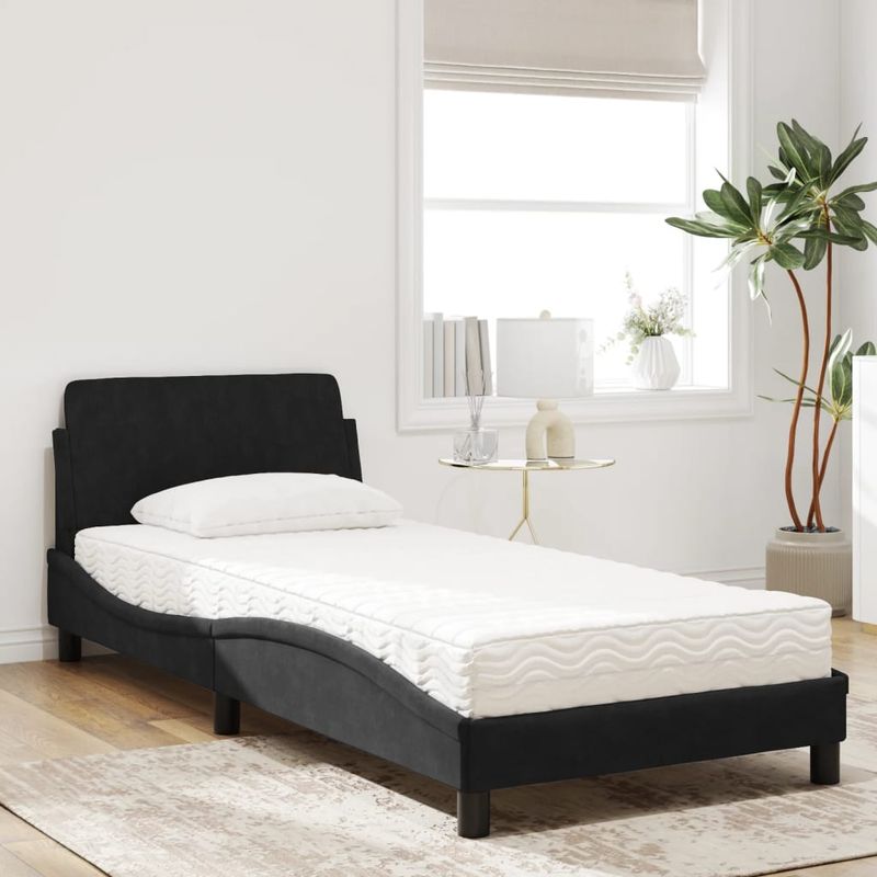 Casa si Gradina - Mobilier - Paturi si accesorii - Paturi - Pat cu saltea, negru, 80x200 cm, catifea - Infinity.ro