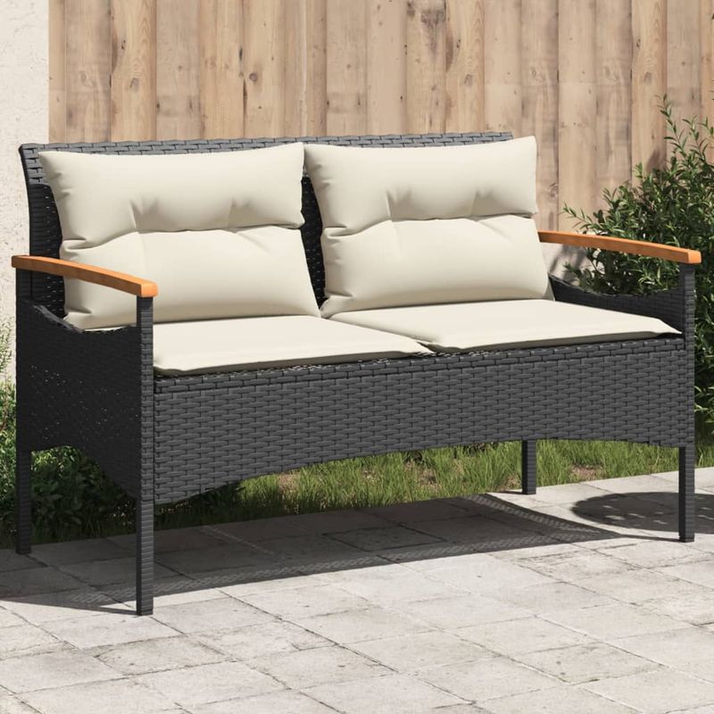 Casa si Gradina - Gradina si terasa - Mobilier exterior - Bancute de gradina - Banca de gradina cu perne, 116x62,5x74, negru, poliratan - Infinity.ro