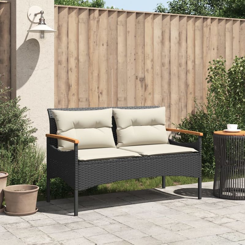 Casa si Gradina - Gradina si terasa - Mobilier exterior - Bancute de gradina - Banca de gradina cu perne, 116x62,5x74, negru, poliratan - Infinity.ro