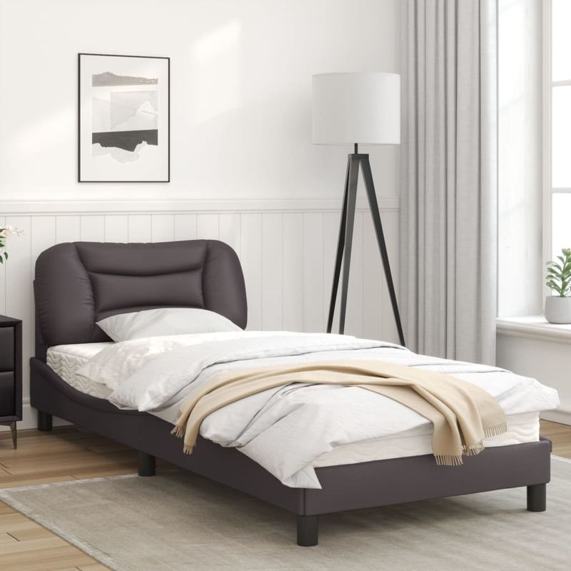 Casa si Gradina - Mobilier - Paturi si accesorii - Paturi - Cadru de pat cu lumini LED, gri, 90x190 cm, piele ecologica - Infinity.ro