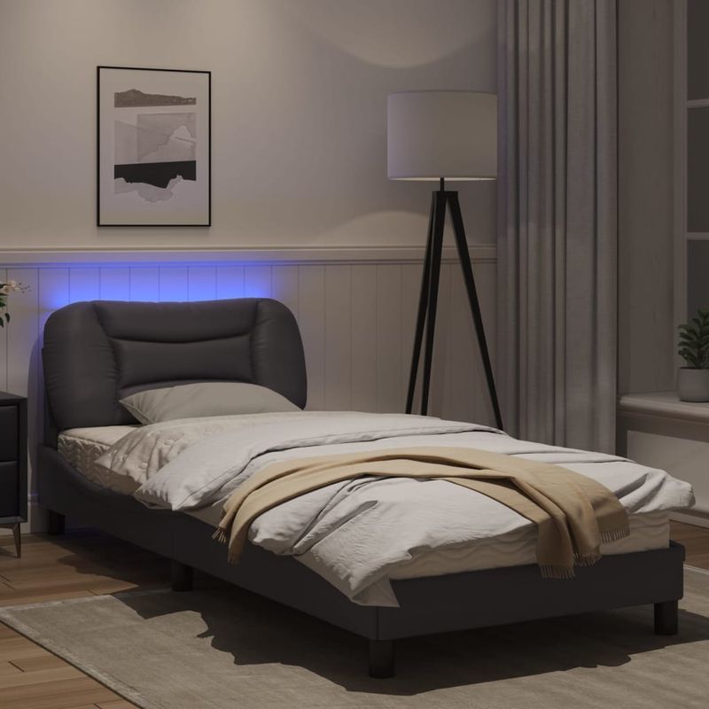Casa si Gradina - Mobilier - Paturi si accesorii - Paturi - Cadru de pat cu lumini LED, gri, 90x190 cm, piele ecologica - Infinity.ro