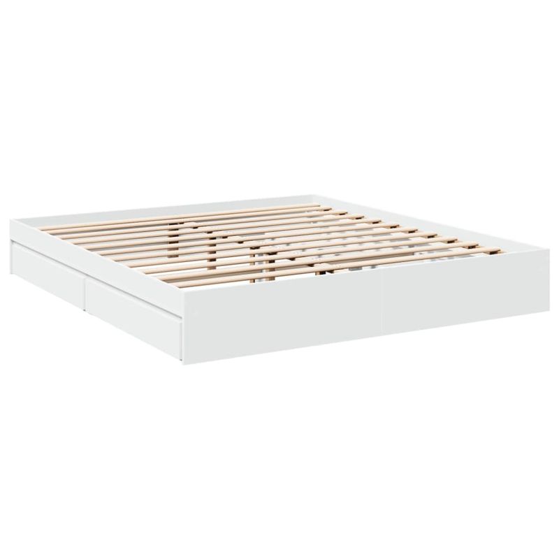 Casa si Gradina - Mobilier - Paturi si accesorii - Paturi - Cadru de pat cu sertare alb 200x200 cm lemn prelucrat - Infinity.ro