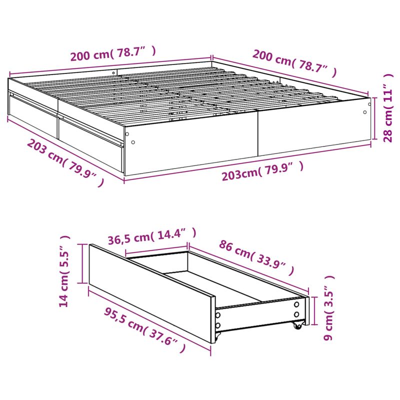 Casa si Gradina - Mobilier - Paturi si accesorii - Paturi - Cadru de pat cu sertare alb 200x200 cm lemn prelucrat - Infinity.ro