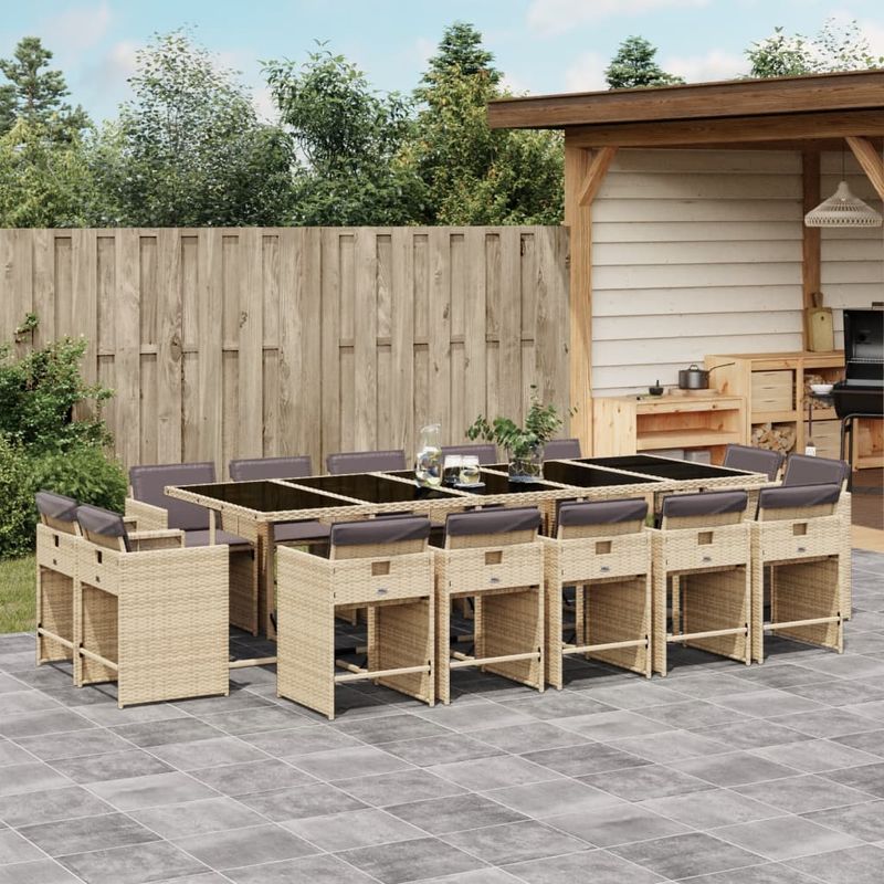 Casa si Gradina/Gradina si terasa/Mobilier exterior/Seturi mobila gradina - Set mobilier gradina cu perne, 15 piese, bej combinat poliratan - Infinity.ro
