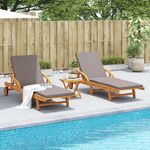 Casa si Gradina - Gradina si terasa - Mobilier exterior - Scaune si sezlonguri gradina - Sezlonguri, 1 buc., cu masa, alb, lemn masiv de acacia, gri închis, model 2x sunlounger + table - Infinity.ro