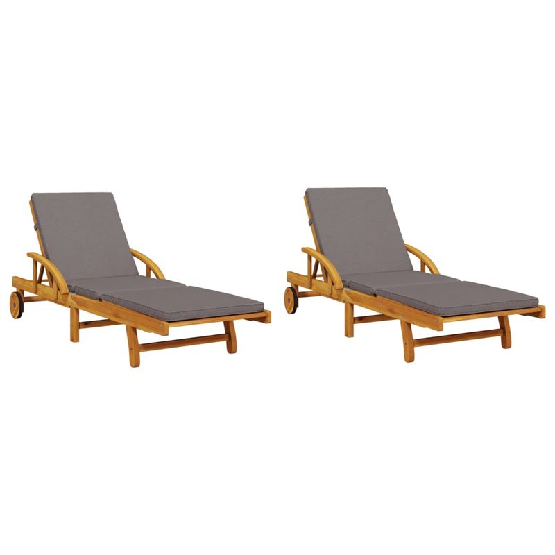 Casa si Gradina - Gradina si terasa - Mobilier exterior - Scaune si sezlonguri gradina - Sezlonguri, 1 buc., cu masa, alb, lemn masiv de acacia, gri închis, model 2x sunlounger + table - Infinity.ro
