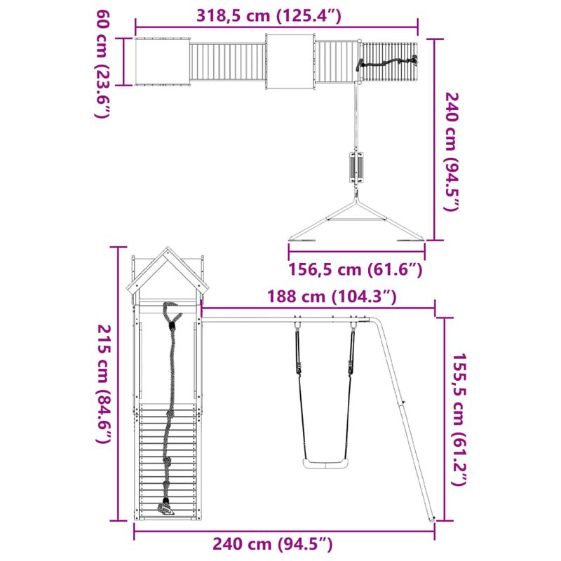 Jucarii, Copii si Bebe - Jucarii si jocuri - Jucarii de exterior - Spatii de joaca si accesorii - Set de joaca pentru exterior, lemn masiv de douglas - Infinity.ro