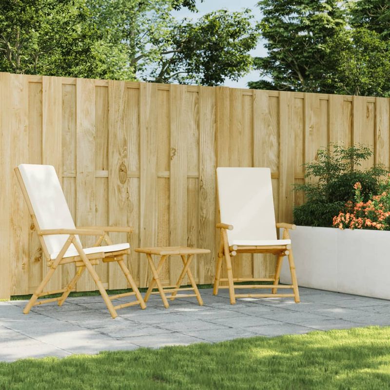 Casa si Gradina - Gradina si terasa - Mobilier exterior - Scaune si sezlonguri gradina - Scaune bistro pliabile, 2 buc., cu perne alb, bambus - Infinity.ro