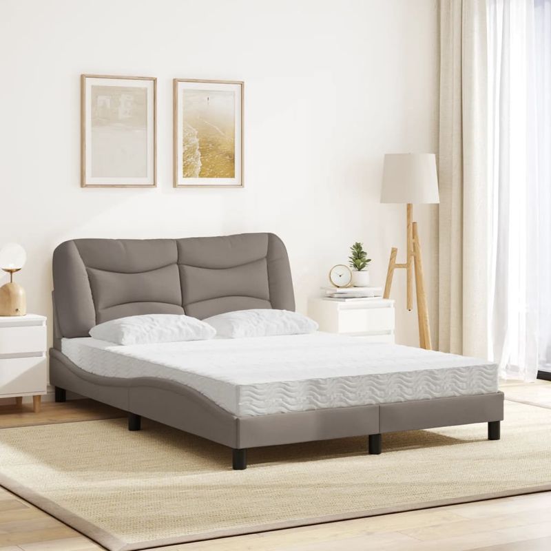 Casa si Gradina - Mobilier - Paturi si accesorii - Paturi - Pat cu saltea, gri taupe, 140x200 cm, textil - Infinity.ro