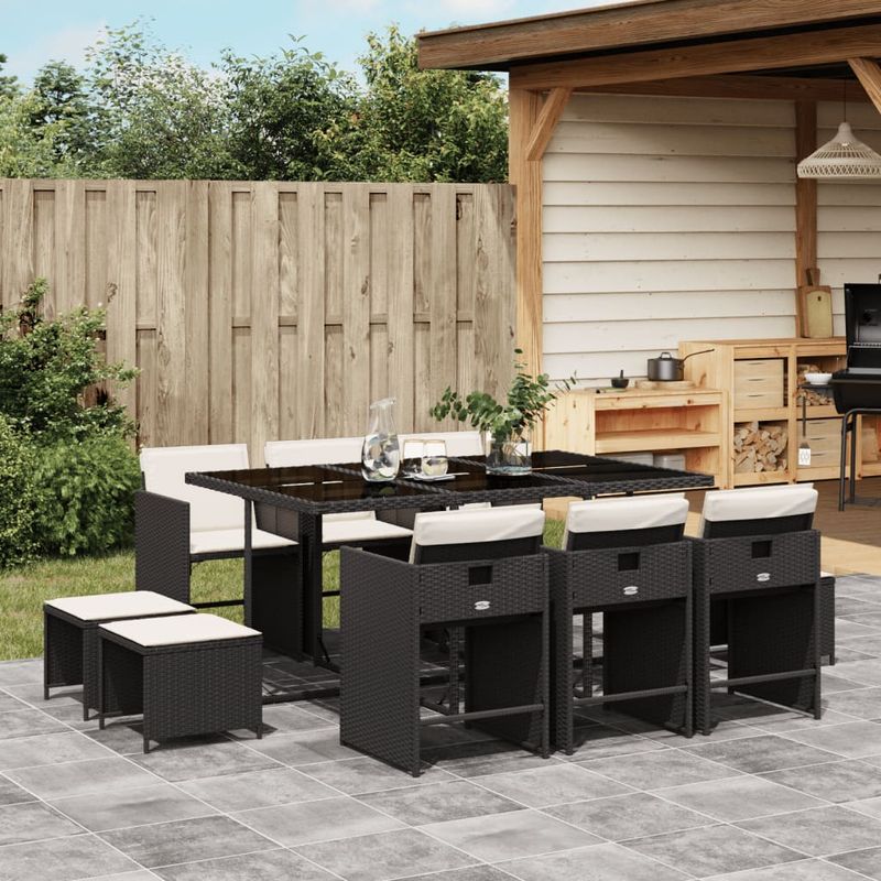 Casa si Gradina - Gradina si terasa - Mobilier exterior - Seturi mobila gradina - Set mobilier de exterior cu perne, 11 piese, negru, poliratan - Infinity.ro