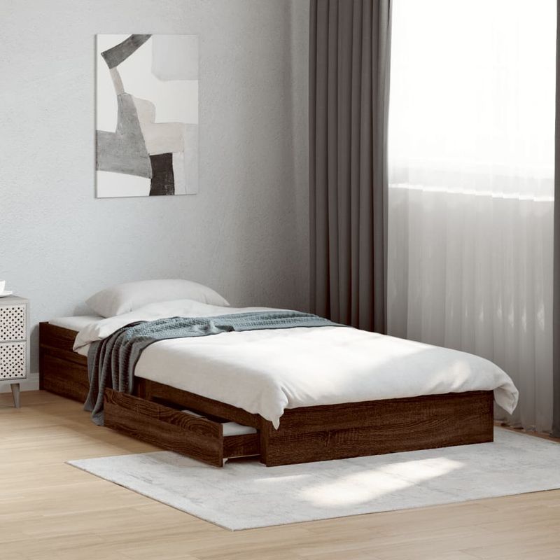 Casa si Gradina - Mobilier - Paturi si accesorii - Paturi - Cadru de pat cu sertare stejar maro 75x190 cm lemn prelucrat - Infinity.ro