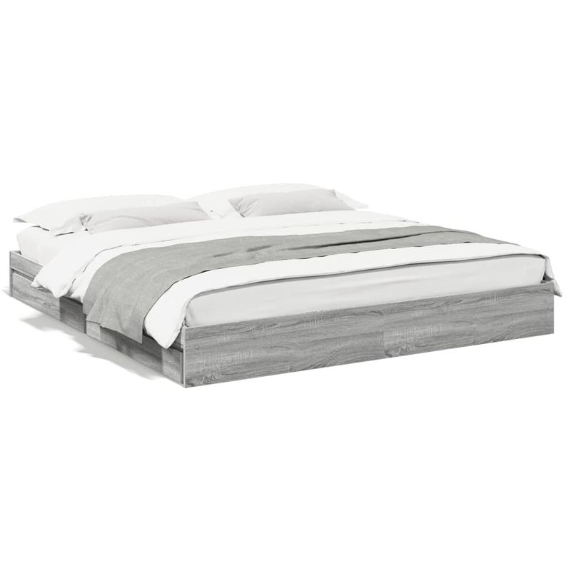 Casa si Gradina - Mobilier - Paturi si accesorii - Paturi - Cadru de pat cu sertare gri sonoma 200x200 cm lemn prelucrat - Infinity.ro