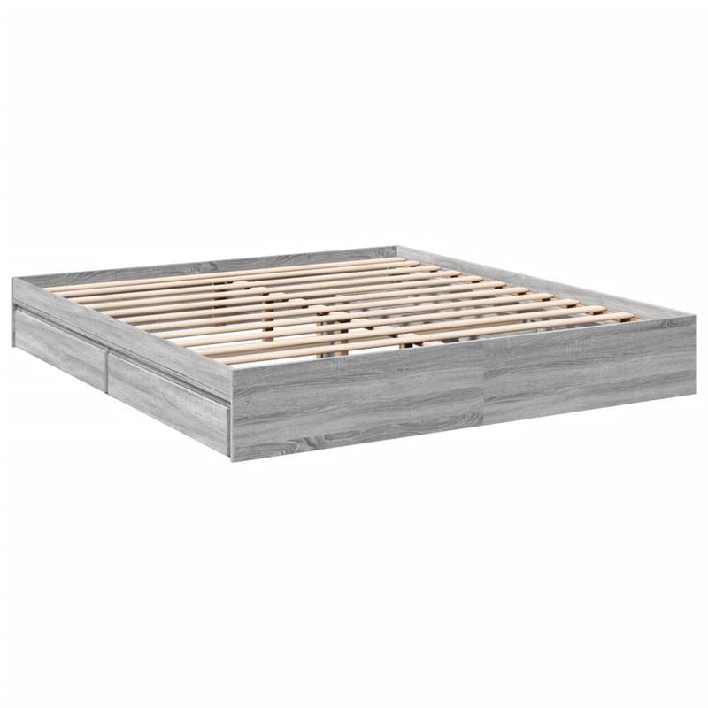 Casa si Gradina - Mobilier - Paturi si accesorii - Paturi - Cadru de pat cu sertare gri sonoma 200x200 cm lemn prelucrat - Infinity.ro