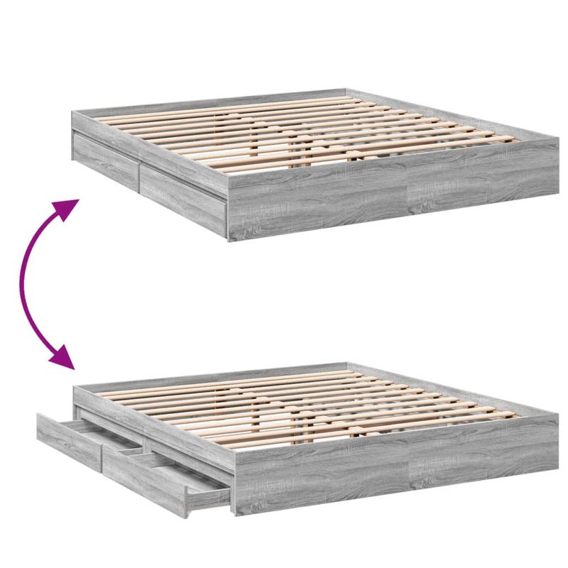 Casa si Gradina - Mobilier - Paturi si accesorii - Paturi - Cadru de pat cu sertare gri sonoma 200x200 cm lemn prelucrat - Infinity.ro