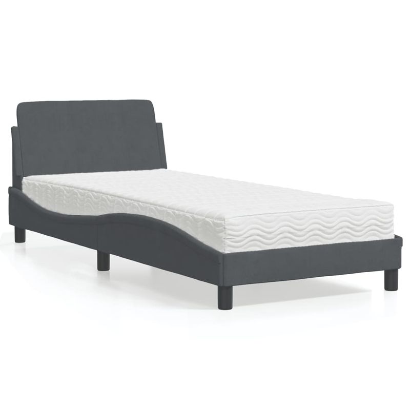 Casa si Gradina - Mobilier - Paturi si accesorii - Paturi - Pat cu saltea, gri inchis, 90x200 cm, catifea - Infinity.ro