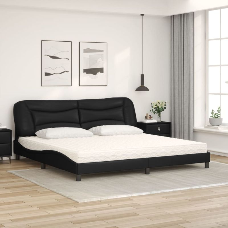 Casa si Gradina - Mobilier - Paturi si accesorii - Paturi - Pat cu saltea, negru, 200x200 cm, piele ecologica - Infinity.ro