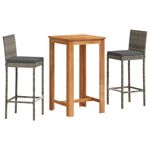 Casa si Gradina - Gradina si terasa - Mobilier exterior - Seturi mobila gradina - Set bar de gradina, 3 piese, gri, lemn masiv acacia/ poliratan - Infinity.ro