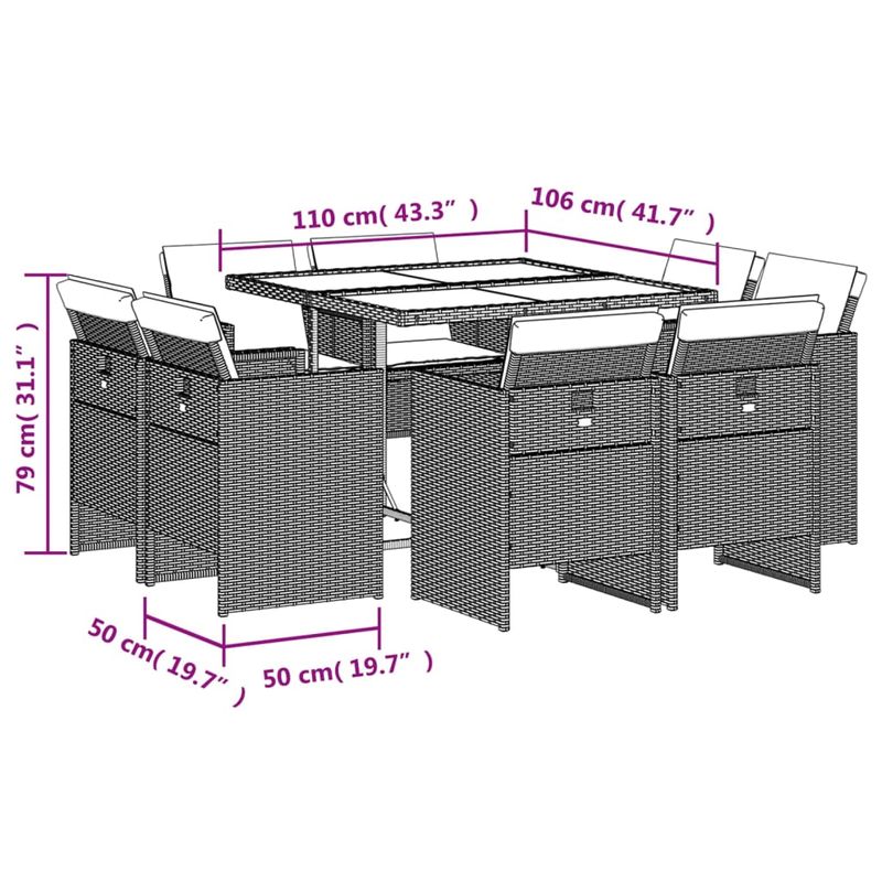 Casa si Gradina - Gradina si terasa - Mobilier exterior - Seturi mobila gradina - Set mobilier gradina cu perne, 9 piese, gri deschis, poliratan - Infinity.ro
