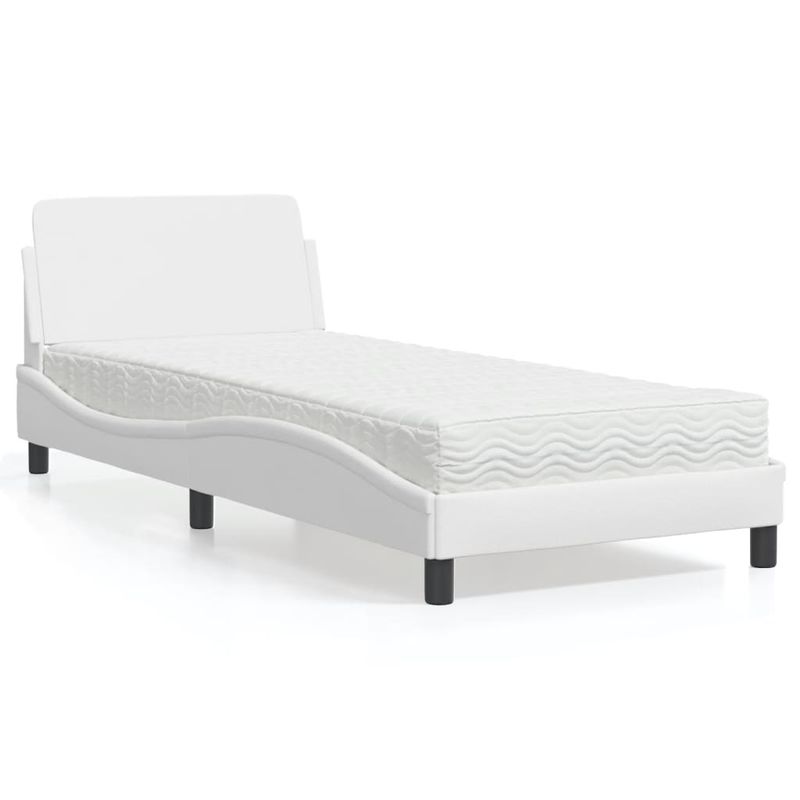 Casa si Gradina - Mobilier - Paturi si accesorii - Paturi - Pat cu saltea, alb, 90x190 cm, piele ecologica - Infinity.ro