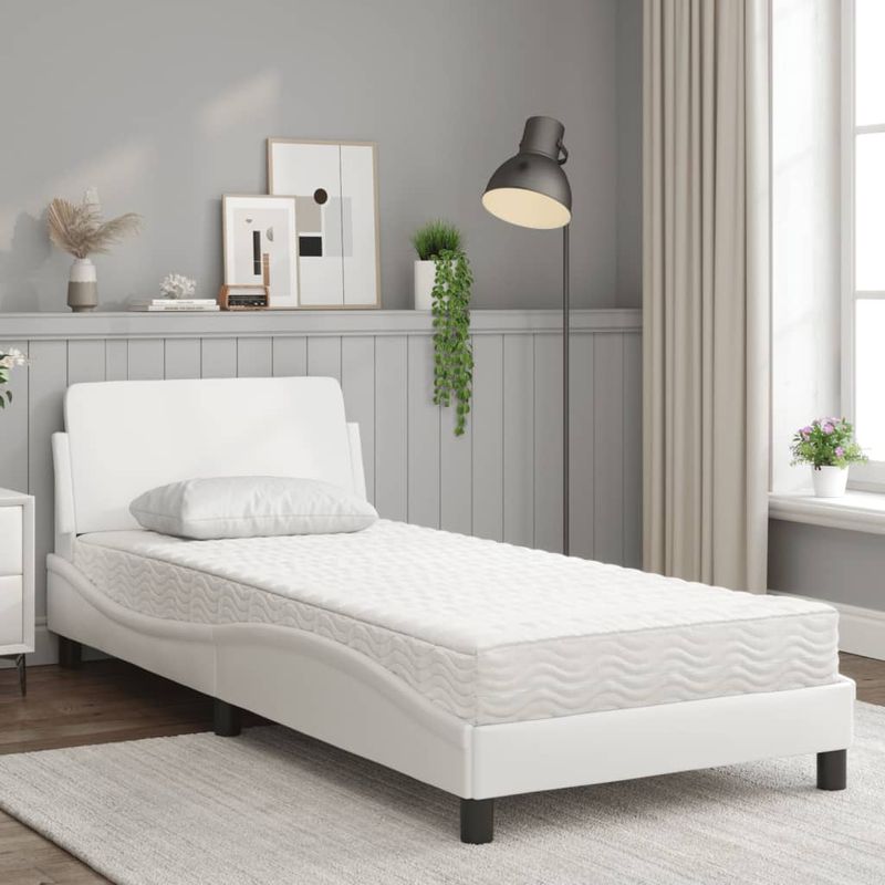 Casa si Gradina - Mobilier - Paturi si accesorii - Paturi - Pat cu saltea, alb, 90x190 cm, piele ecologica - Infinity.ro