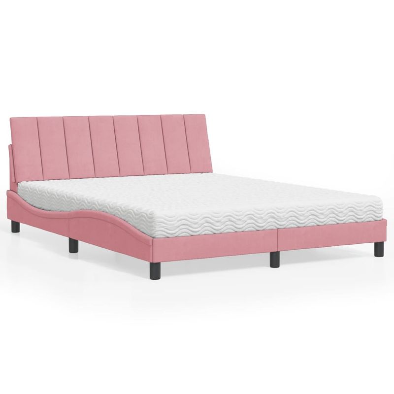 Casa si Gradina - Mobilier - Paturi si accesorii - Paturi - Pat cu saltea, roz, 160x200 cm, catifea - Infinity.ro