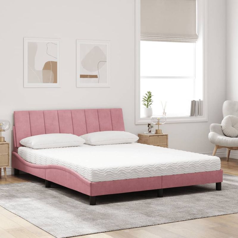 Casa si Gradina - Mobilier - Paturi si accesorii - Paturi - Pat cu saltea, roz, 160x200 cm, catifea - Infinity.ro