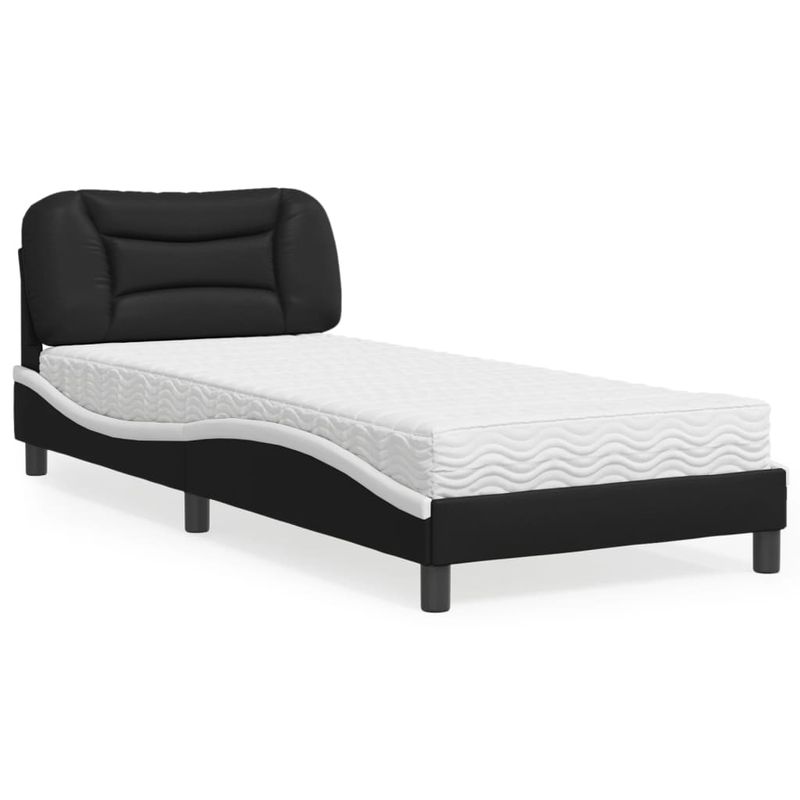Casa si Gradina - Mobilier - Paturi si accesorii - Paturi - Pat cu saltea, negru si alb, 90x190 cm, piele ecologica - Infinity.ro