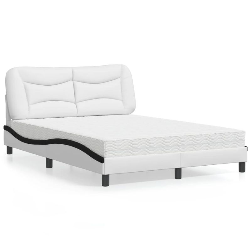 Casa si Gradina - Mobilier - Paturi si accesorii - Paturi - Pat cu saltea, alb si negru, 140x200 cm, piele ecologica - Infinity.ro
