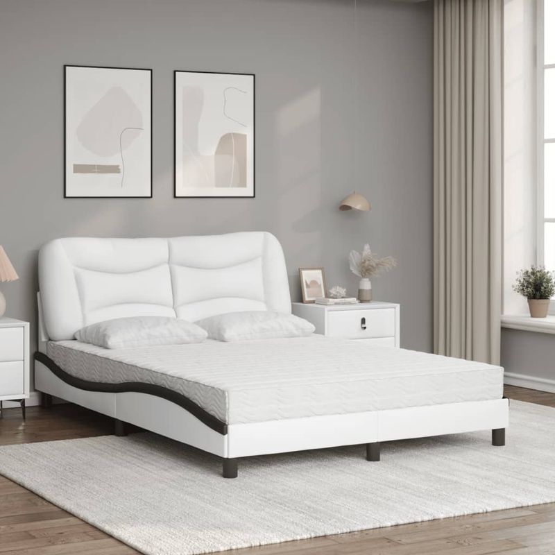 Casa si Gradina - Mobilier - Paturi si accesorii - Paturi - Pat cu saltea, alb si negru, 140x200 cm, piele ecologica - Infinity.ro