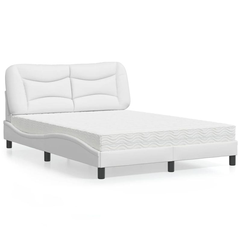 Casa si Gradina - Mobilier - Paturi si accesorii - Paturi - Pat cu saltea, alb, 140x190 cm, piele ecologica - Infinity.ro
