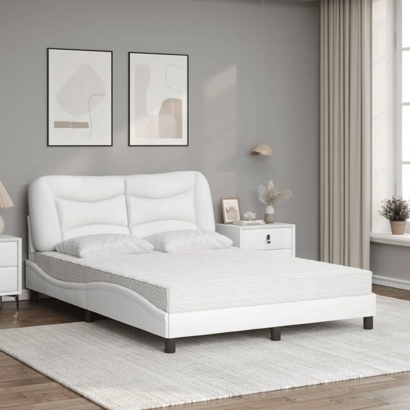 Casa si Gradina - Mobilier - Paturi si accesorii - Paturi - Pat cu saltea, alb, 140x190 cm, piele ecologica - Infinity.ro